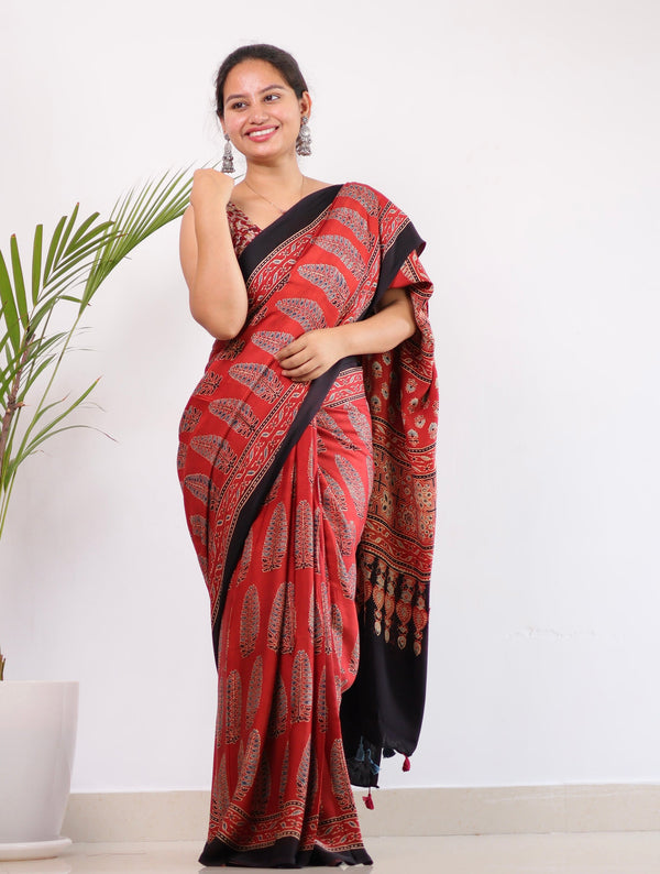 Ajrakh Modal Silk Saree