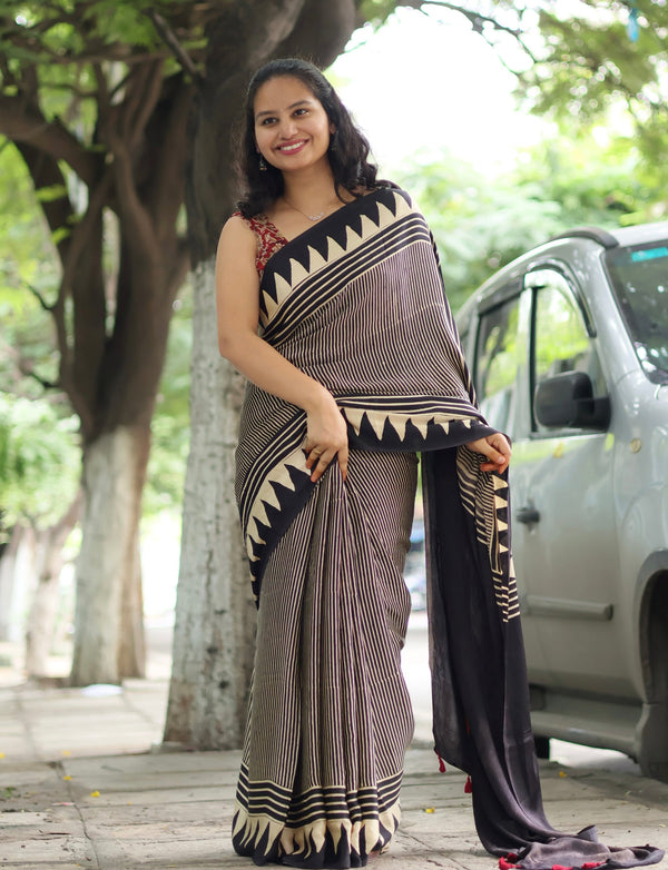 Ajrakh Modal Silk Saree