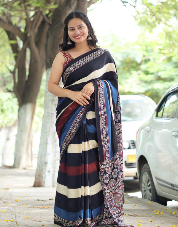 Ajrakh Modal Silk Saree