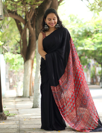 Ajrakh Modal Silk Saree