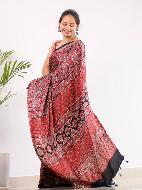 Ajrakh Modal Silk Saree